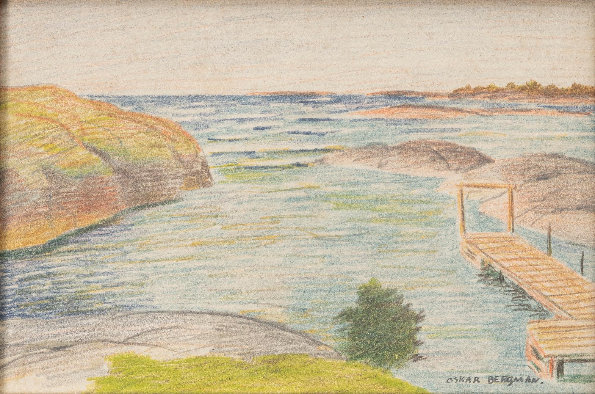 Oskar Bergman, Skärgårdsmotiv med brygga.