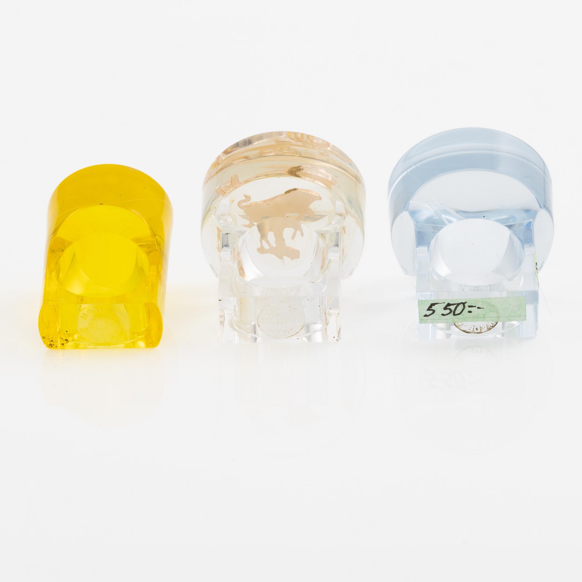 Siv Lagerström, tre ringar, akrylplast, 1970-tal.