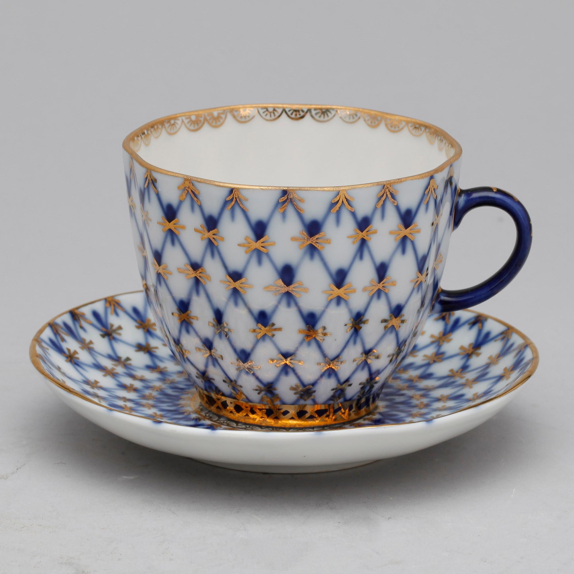 KAFFESERVIS, 16 delar, porslin, Lomonosov, Ryssland, 1900-talets andra hälft.