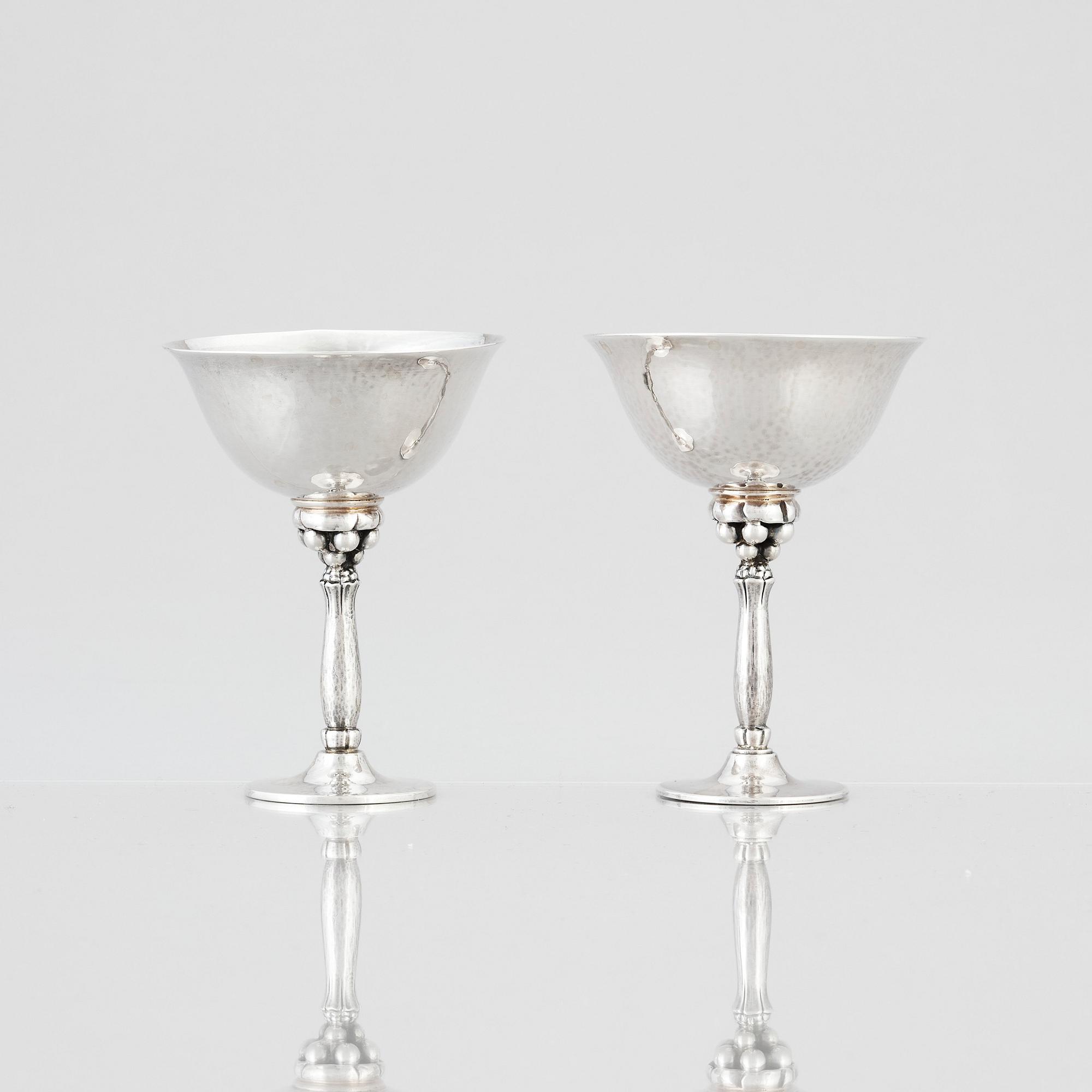 Harald Nielsen, a set of eight sterling cocktail glasses, Georg Jensen, Copenhagen 1933-77, design nr 479 and 479A.