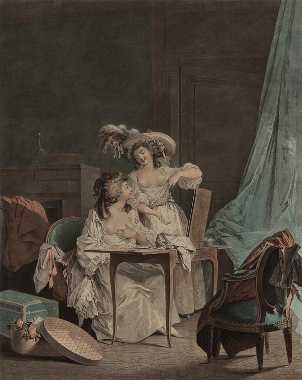 Niclas Lafrensen d.y., efter. Gravör Jean Francois Janinet. Tre färggravyrer, bildstl 35,5 x 28 cm vardera.