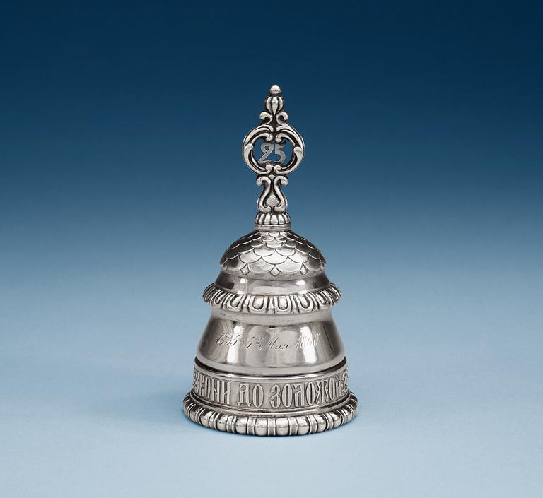 A Russian 19th century parcel-gilt table-bell, unknown makers mark, Moscow 1860.