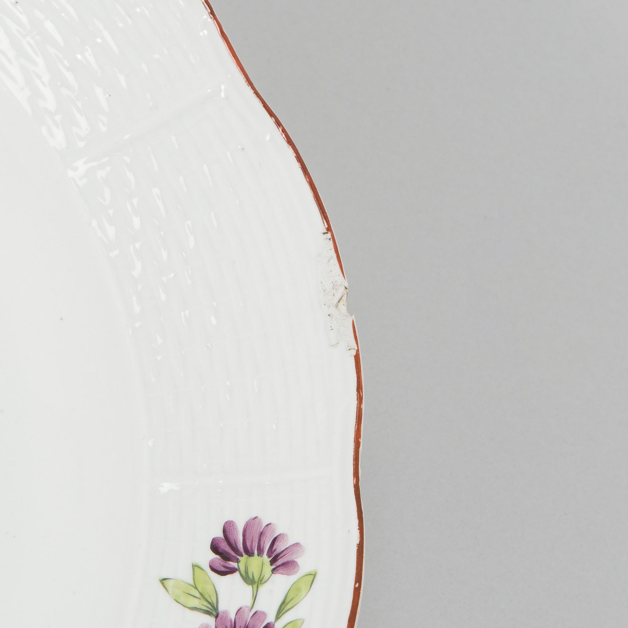 Four 18th-century porcelain dishes, Imperial porcelain manufactory, period of Empress Elisabeth I, Saint Petersburg.