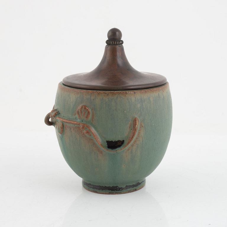 Arne Bang, a stoneware jar with a patinated bronze lid, Denmark 1930s-40s.
