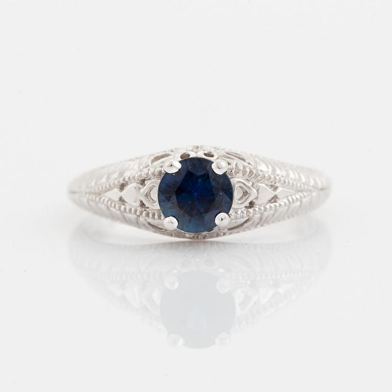 White gold and sapphire ring.