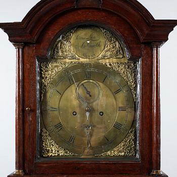 A grandfather clock, clockface marked Jamed Low, Arbroath, 19th century.