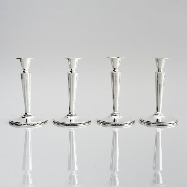 Eric Råström, four silver candlesticks, company CG Råström, Stockholm, Sweden 1965-1973.
