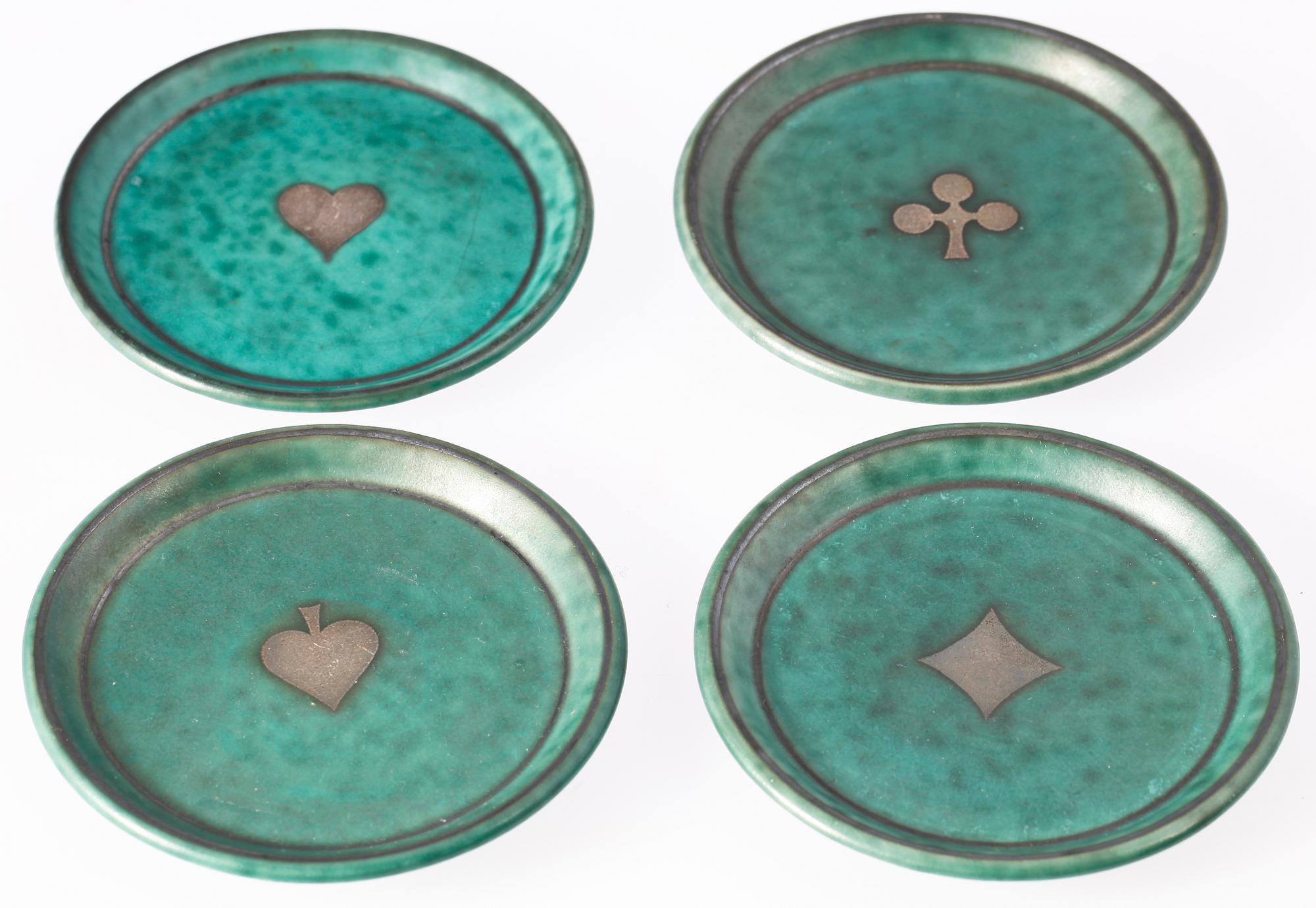 GLASUNDERLÄGG 4 st, stengods, "Argenta", Wilhelm Kåge, Gustavsberg.