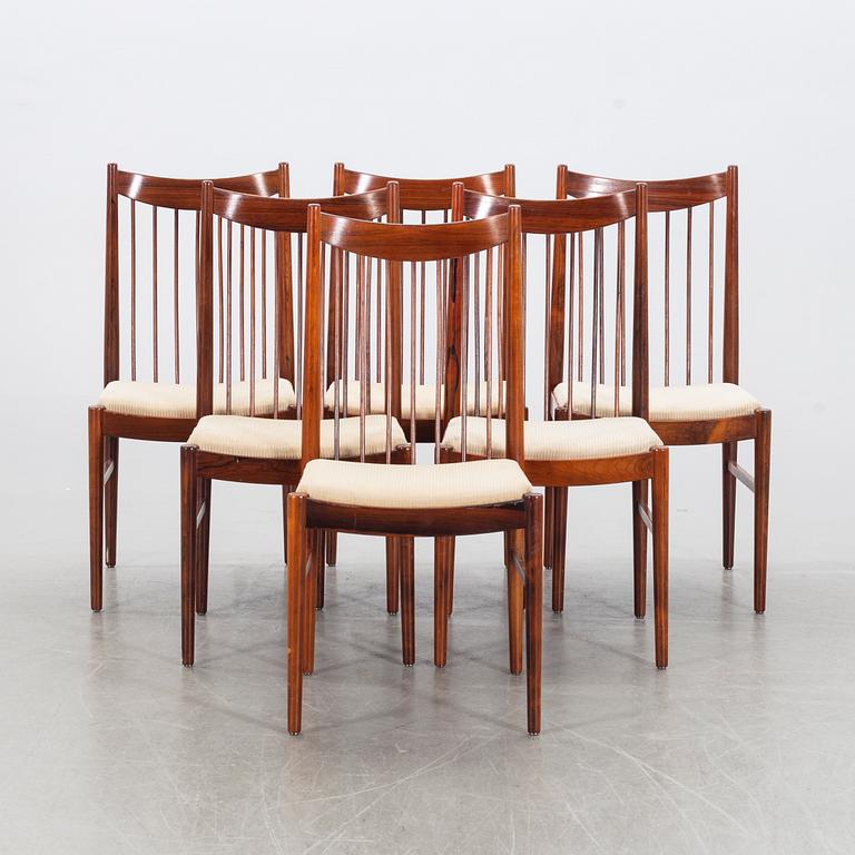 ARNE VODDER, stolar, 6 st, palisander, 1960-tal, Cites-intyg medföljer.