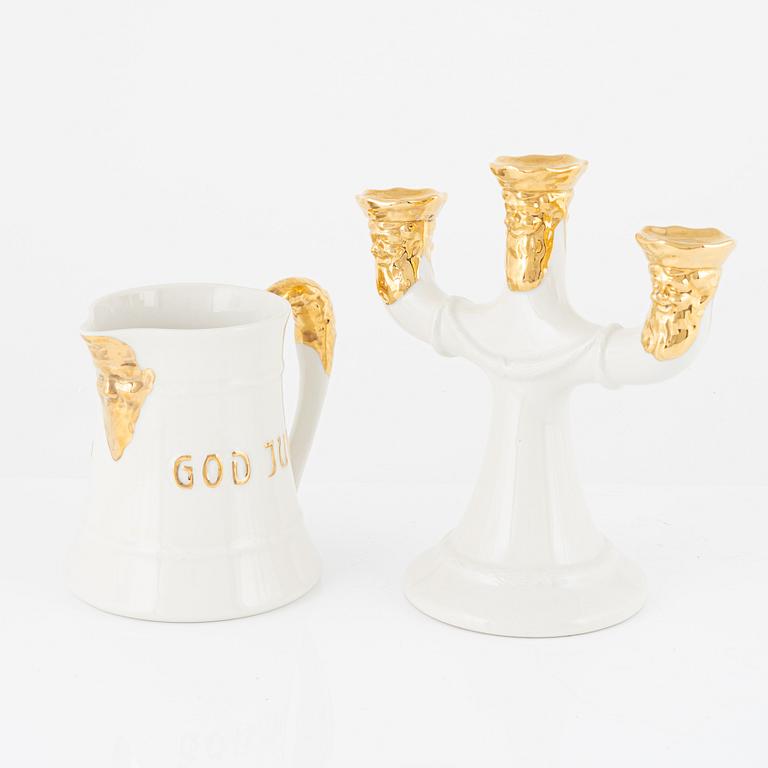 A nine-piece Christmas service, porcelain, 'God Jul' with gold decoration, Gustavsberg, 1980.