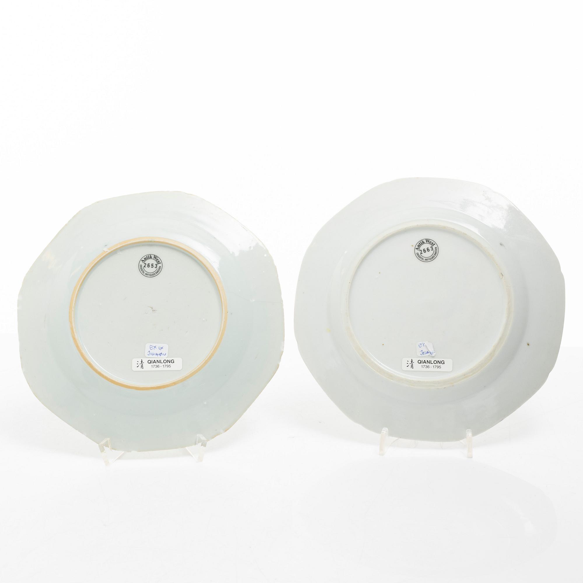 Assietter, 9 st, porslin, Kina, Qianlong (1736-95).