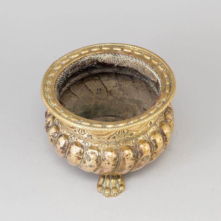 A 18th century brass flower pot.