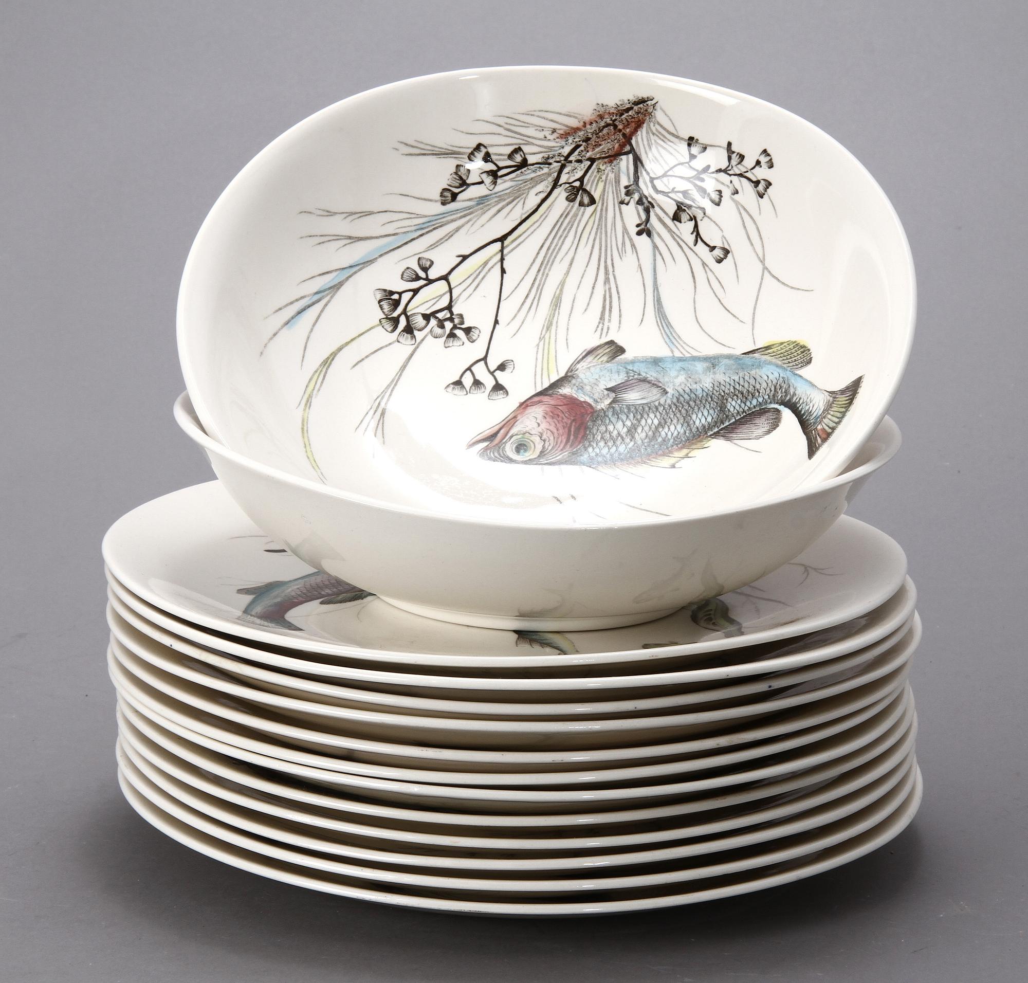 FISKSERVIS, 14 delar, porslin, Johnson Brothers, England.