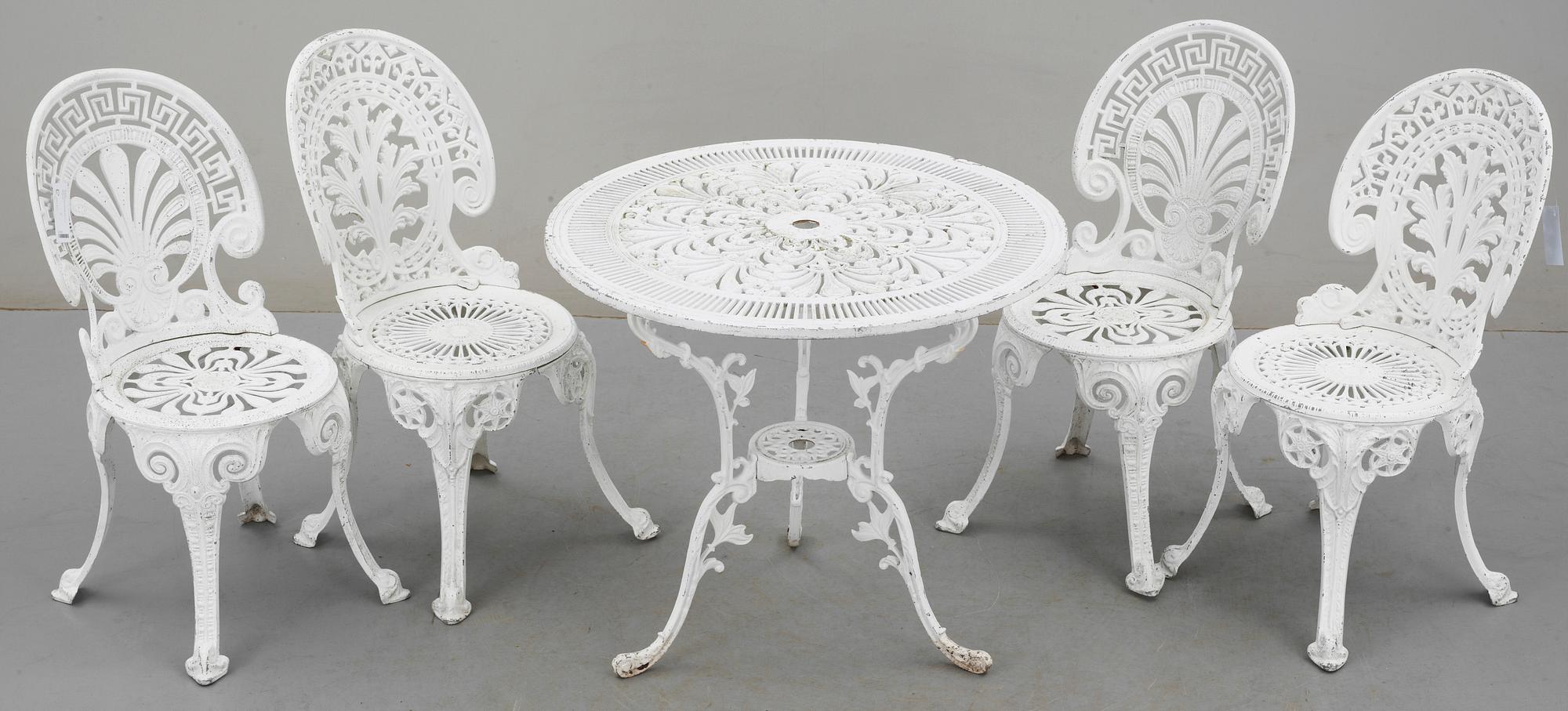 TRÄDGÅRDSMÖBLEMANG, 5 delar, sent 1900-tal.