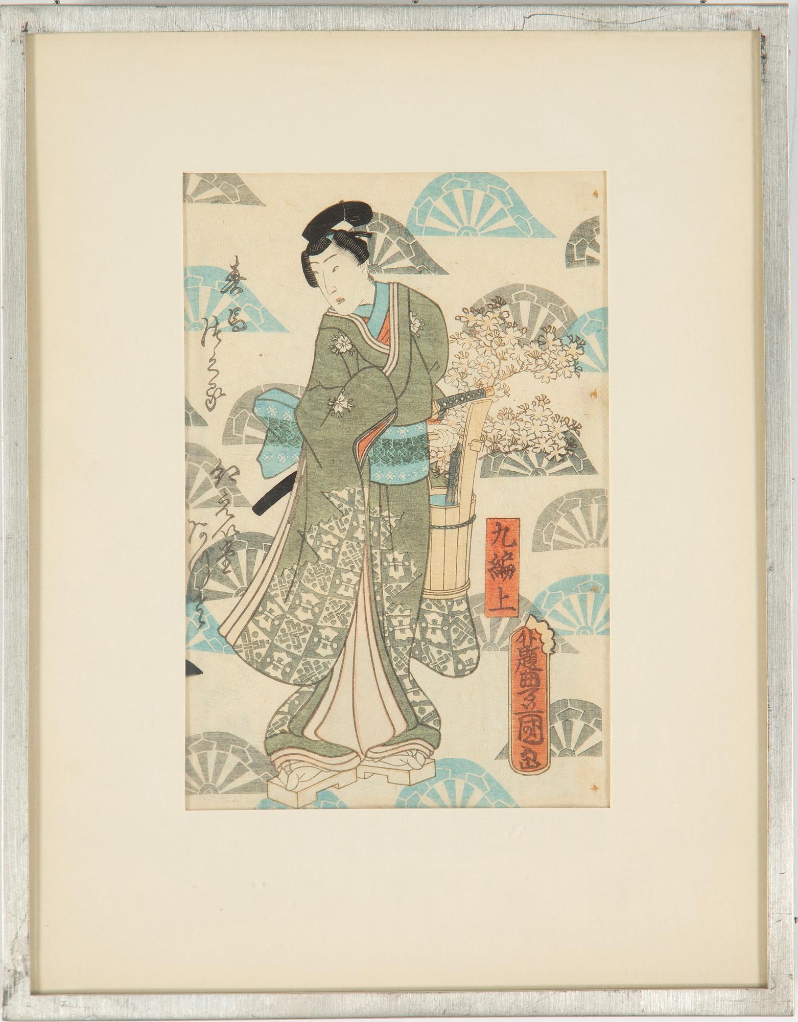UTAGAWA KUNISADA (TOYOKUNI III) (1786–1864), ALBUMBLAD från BOK, sex blad, färgträsnitt. Japan, 1800-tal.