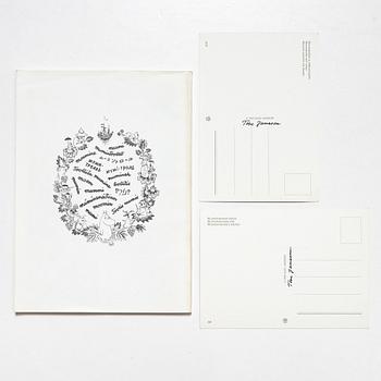 Tove Jansson, book, 'Muumi Hvitträskissä Mumintrollet i Hvitträsk 1974' signed, along with two signed postcards.