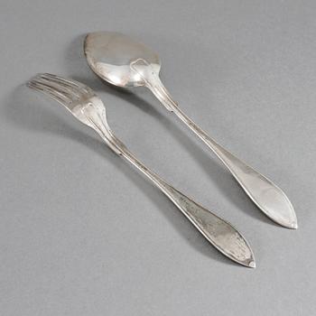 SKEDAR, 6 st, och GAFFLAR, 6 st, silver, Landskrona, 1940-tal, vikt 467 g.