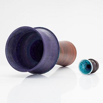 Liisa Hallamaa, a ceramic vase and three candleholders, signed LH Arabia.