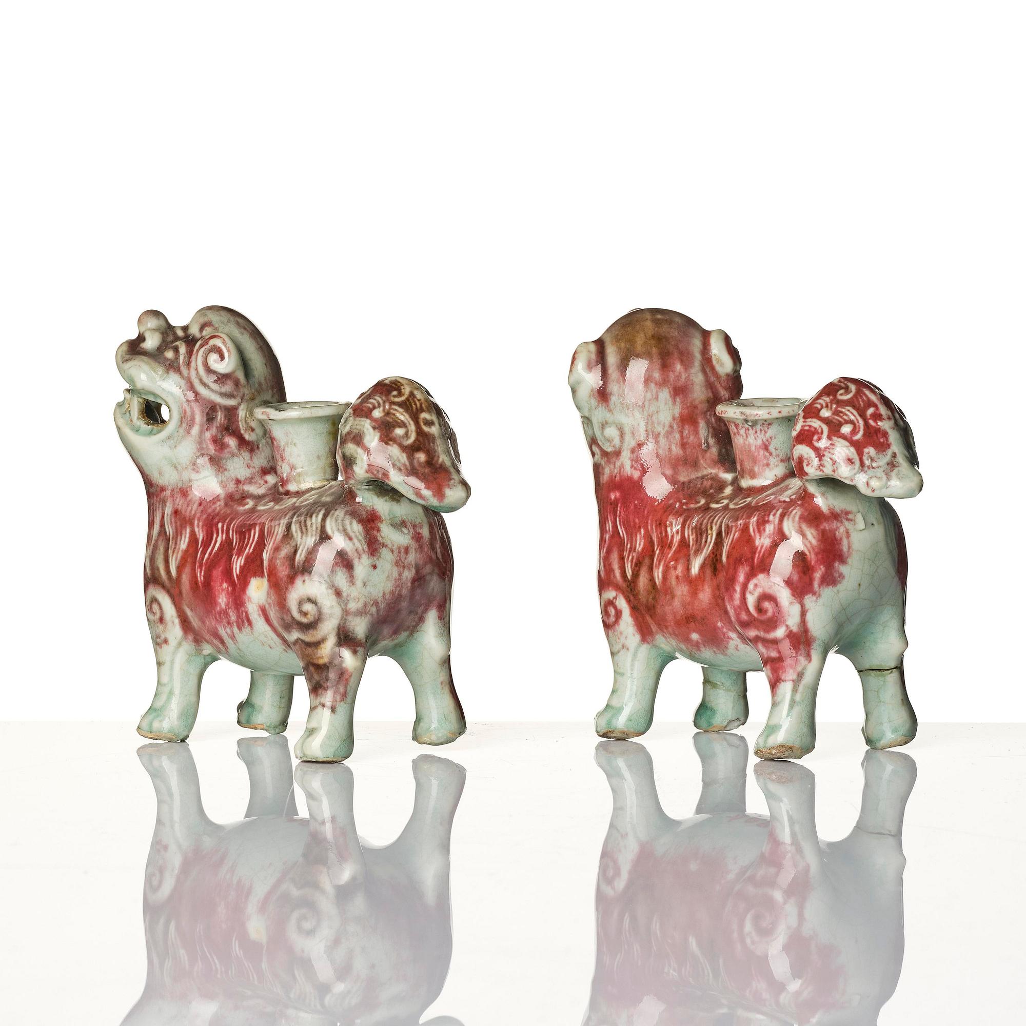 A pair of joss stick/candle holders, Qing dynasty, 18th century.