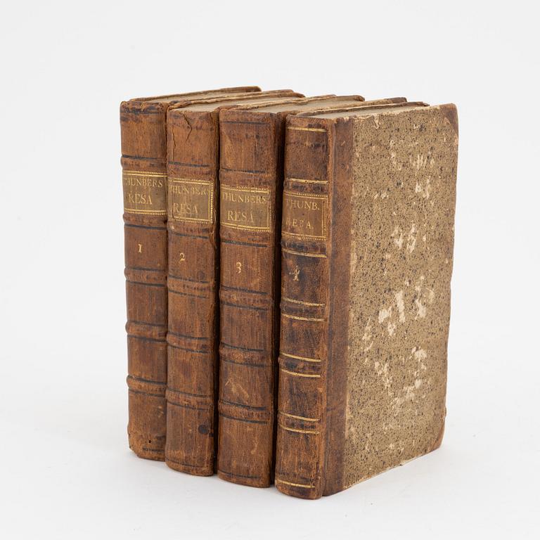 Books, four volumes,  Carl Peter Thunberg, Resa uti Europa, Africa, Asia 1770-1779. I-IV.