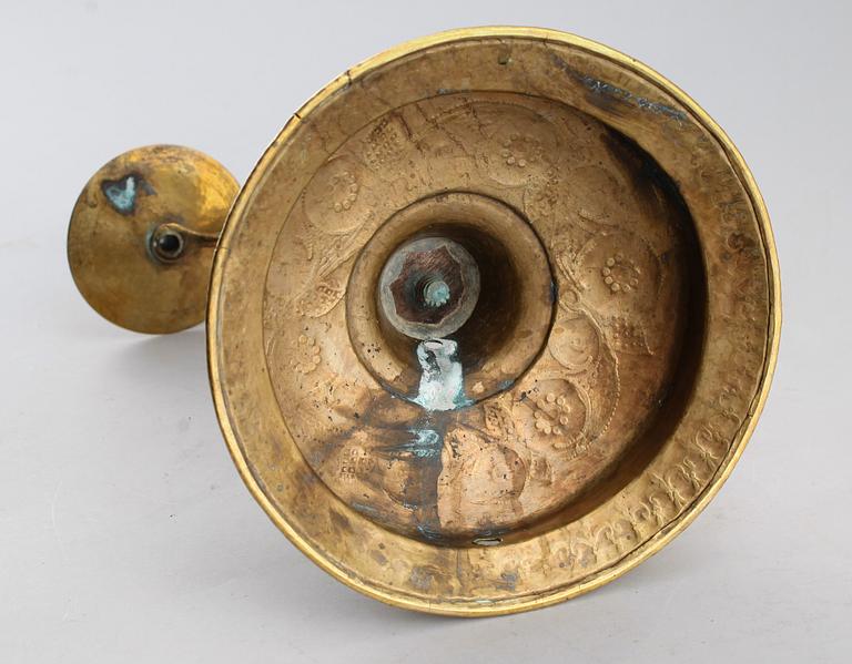 KANDELABER, mässing, barock, 1700-tal.