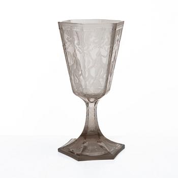 Simon Gate, a glass cup, 'Sex Gracer', Orrefors, Sweden, 1922.