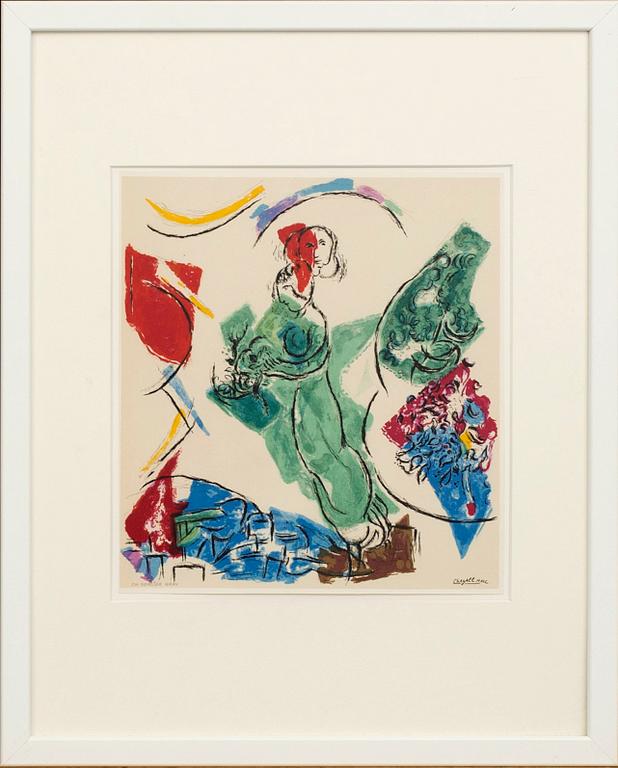 MARC CHAGALL, after, colour lithographe, signed in print, from Derrière le Miroir no 148 1964.