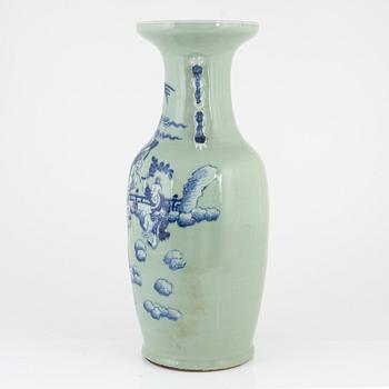 A blue and celadon porcelain floor vase, China, late Qing dynasty.