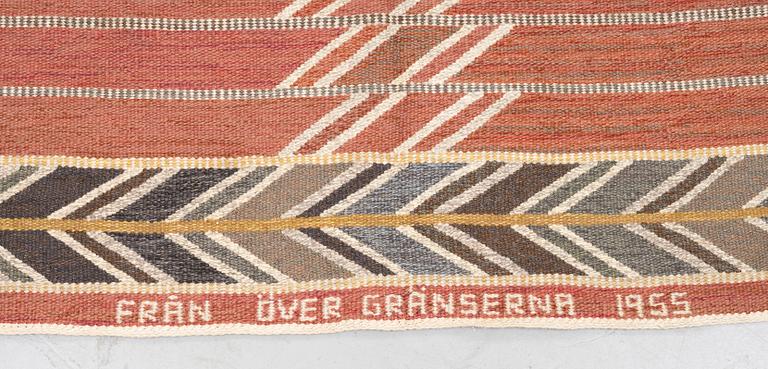 Ingrid Dessau, probably, a carpet, flat weave, not signed, ca 348 x 173 cm. Sweden 1955.