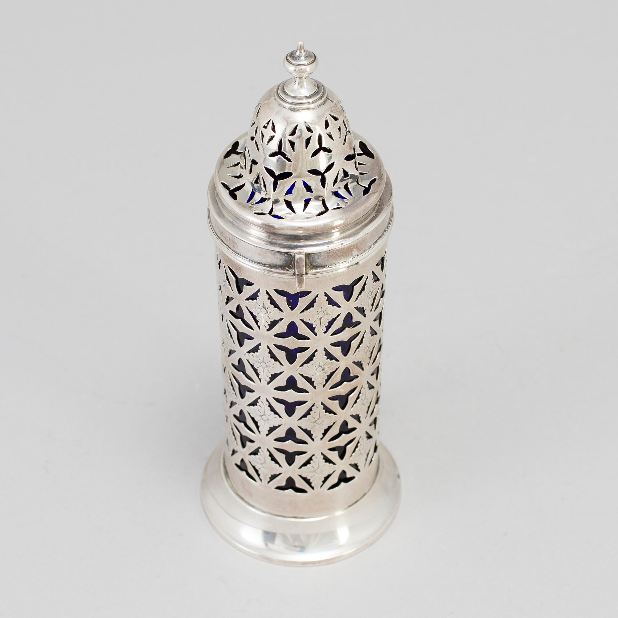 A silver sugar shaker by Deakin & Francis in Birmingham 1899.