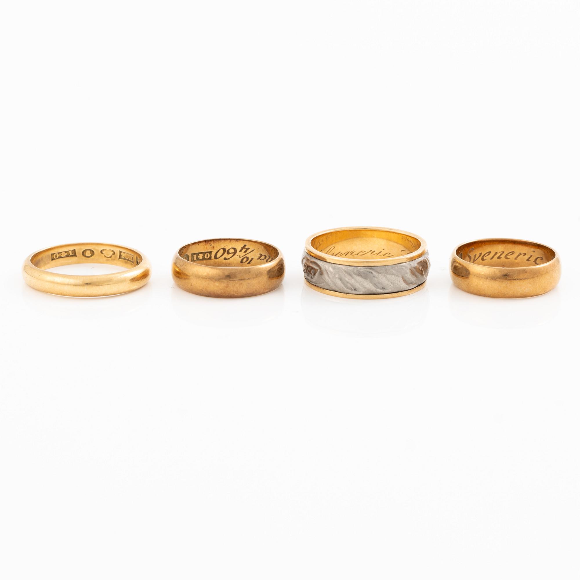 Rings, 4 pieces, 18K gold.