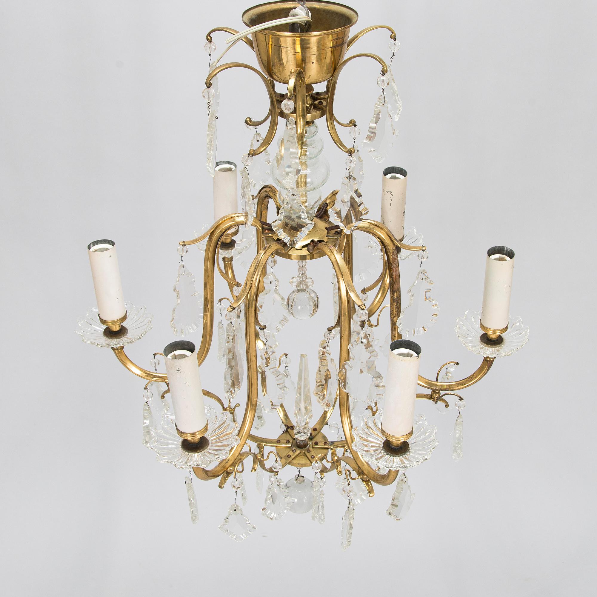 Paavo Tynell, kristallkrona, modell 1465/6, Taito 1900-talets mitt.