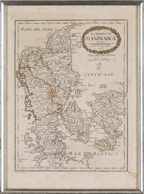 Three maps by Vincenzo Pazzini Carli, Siena, Italy, late 18th century.