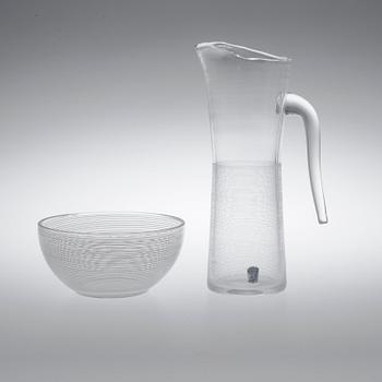 GLAS, KARAFF OCH SKÅL, 14 delar, glas, "Stripe", Bengt Orup, Johansfors.