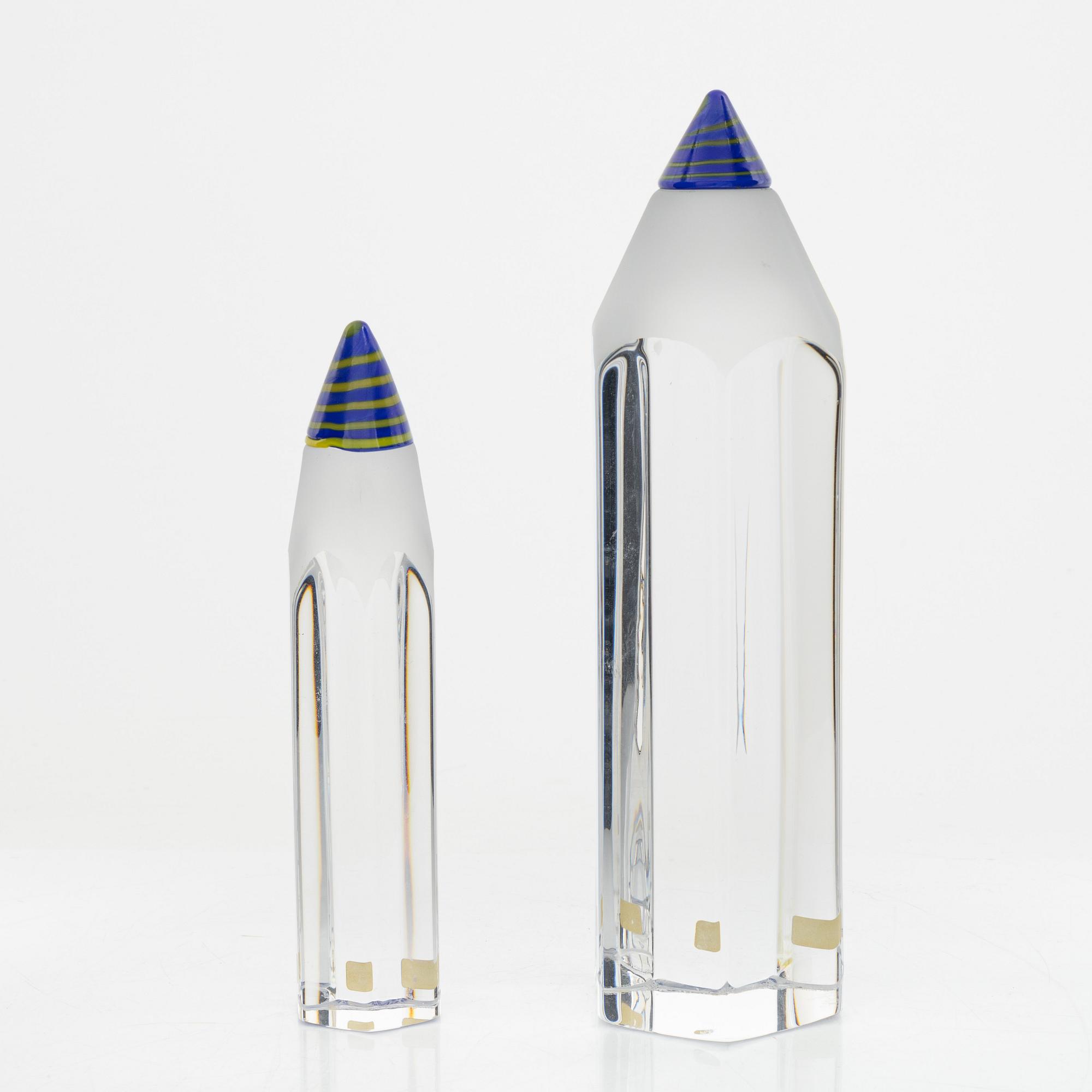 Kjell Engman, two glass sculptures, Kosta Boda.