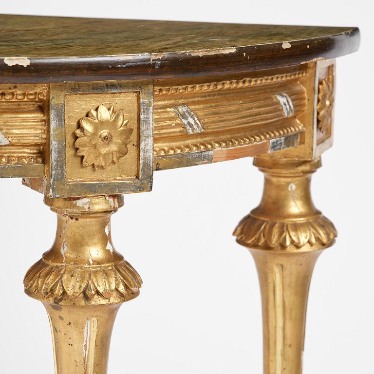 A Gustavian giltwood and marbled console table, Stockholm, late 18th century.