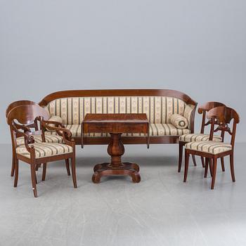 SALONGSMÖBEL, 6 delar, Karl Johan-stil, 1900-talets början.