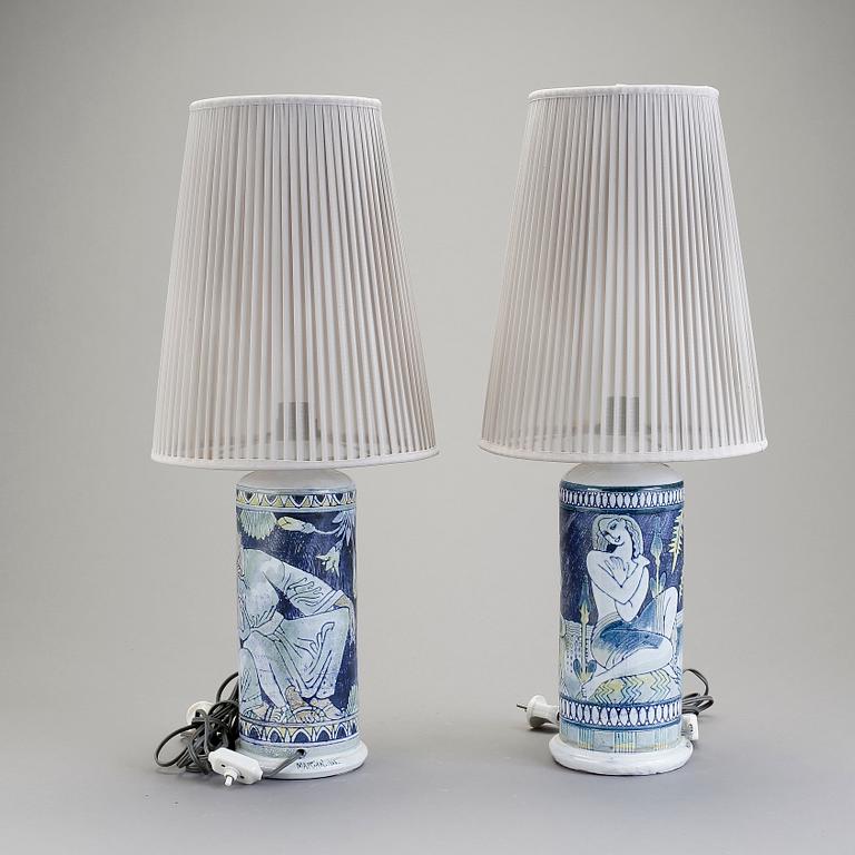 BORDSLAMPOR, 2 stycken, keramik, Marian Zawadsky, Tilgman 1955.
