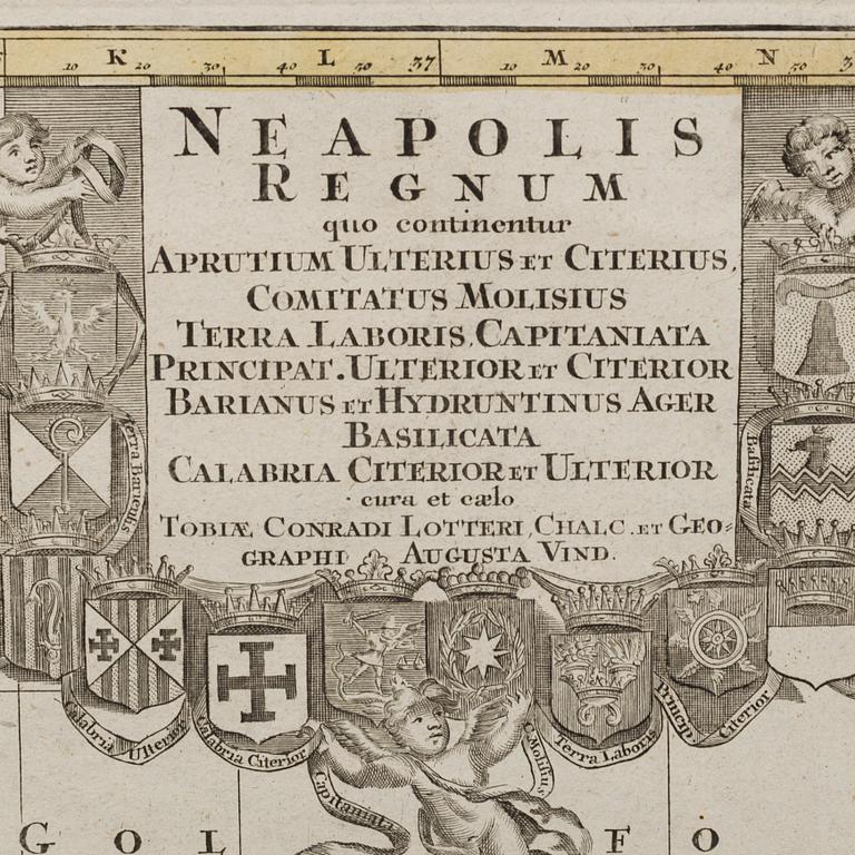 MAP, COPPER ENGRAVING, TOBIAS CONRAD LOTTER "Neapolis Regnum"  from Atlas Novus 1770.