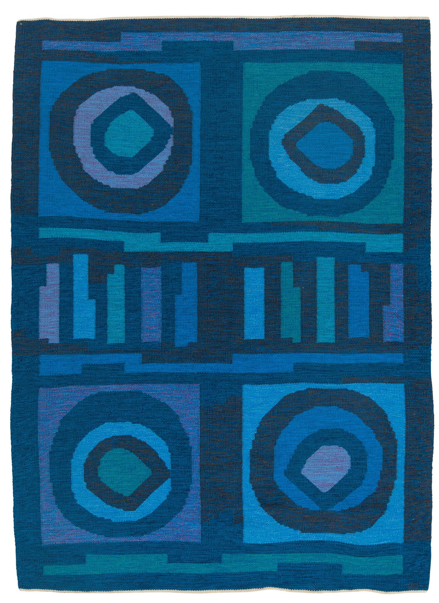 MATTA. Rölakan. 238,5 x 175 cm. Signerad Signerad GBJ samt en vävarsignatur i form av ljusgrön ruta.