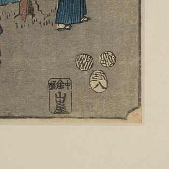 Ando Utagawa Hiroshige, a woodblock print in colours, 19th Century.