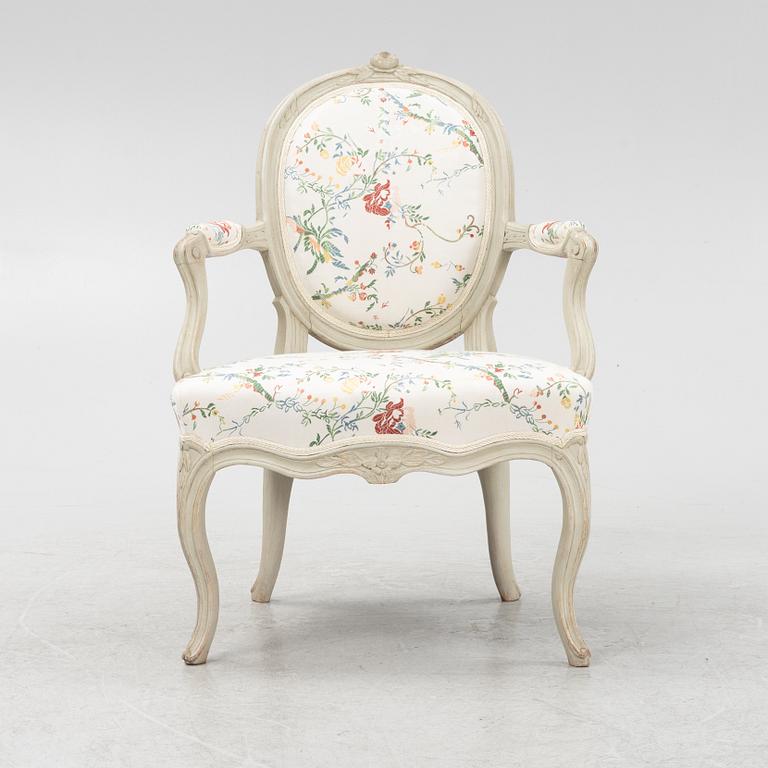 A Swedish Rococo open armchair, later part of the 18th century.