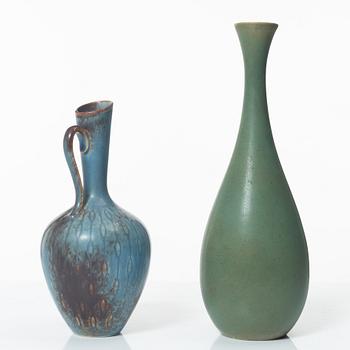 Two stoneware vases Gunnar Nylund and Carl-Harry Stålhane, Rörstrand and six ceramic miniatures, John Andersson Höganäs.