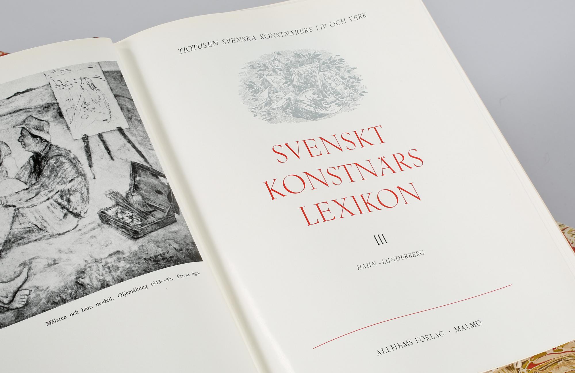 BÖCKER, 5 volymer, Svenskt konstnärslexikon, Allhems förlag, Malmö, omkring 1900-talets mitt.