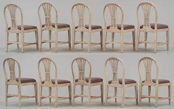 Ten late Gustavian late 18th century chairs.