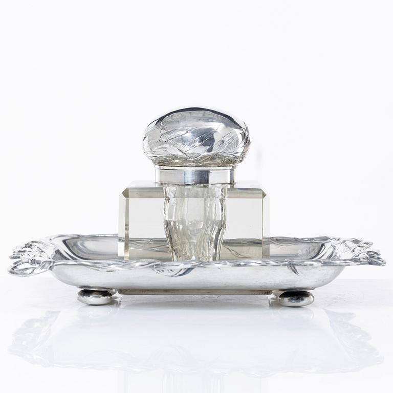 K Anderson, inkstand, silver and glass, Stockholm, 1900-1902,
