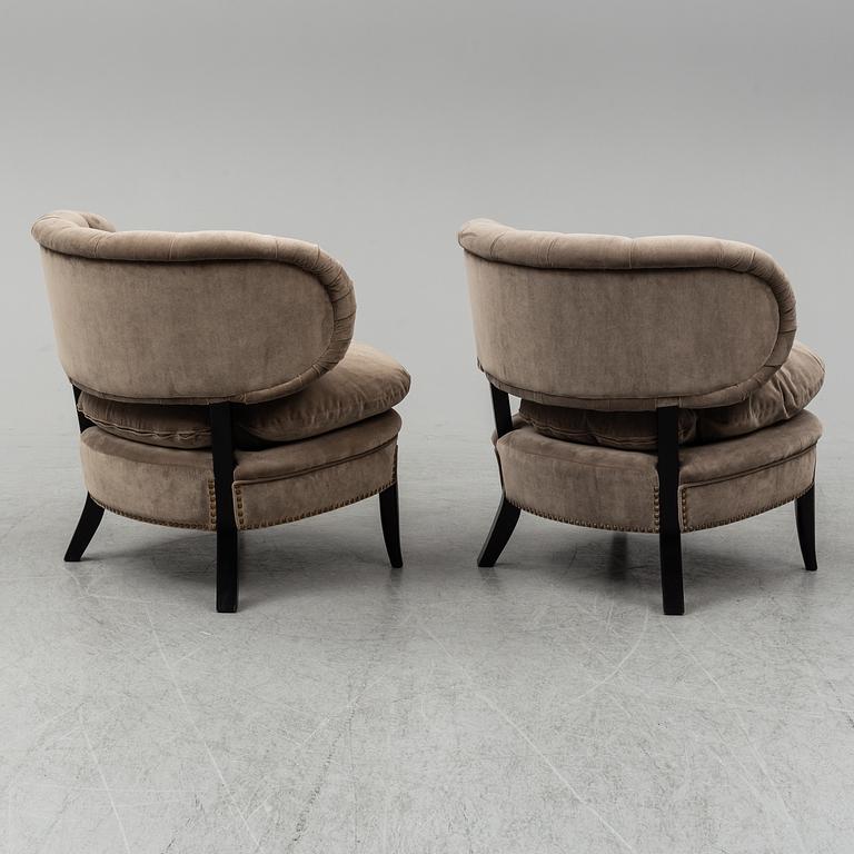 OTTO SCHULZ, a pair of velvet plush easy chairs "Schulz", Jio Möbler, Sweden, 21st century.