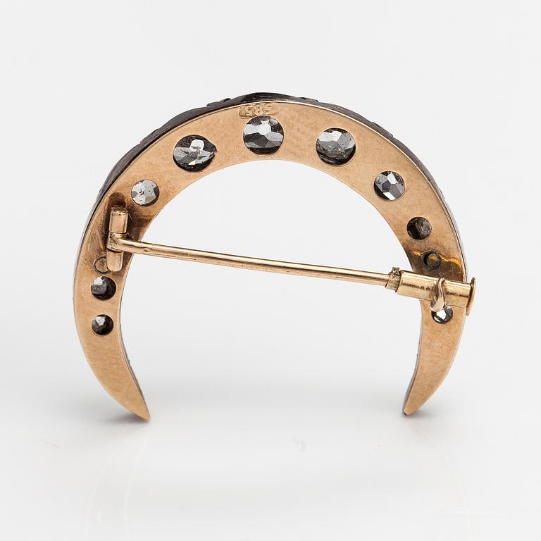 Brosch, 14K guld och silver, gammalslipade diamanter ca 1.24 ct tot. Sent 1800-tal.