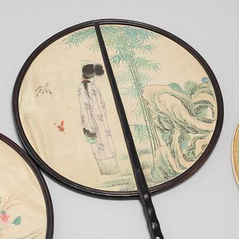 A set of four Chinese fans, late Qing dynasty.