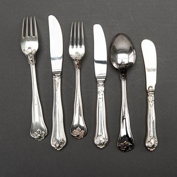 COHR, a part silver cutlery, Denmark, mid 20th century (52 pieces) + 6 pieces bl.a. MEMA, 1990-2000's. Weight 2900 gram.